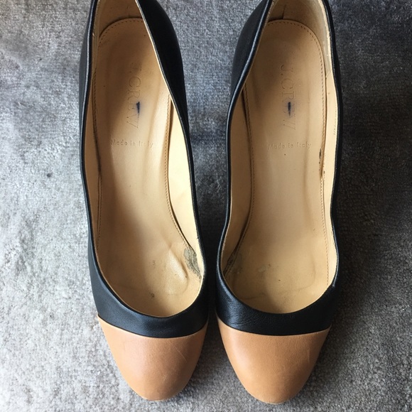 J Crew Tan Beige Black Mona Color Block Heels - Picture 2 of 3